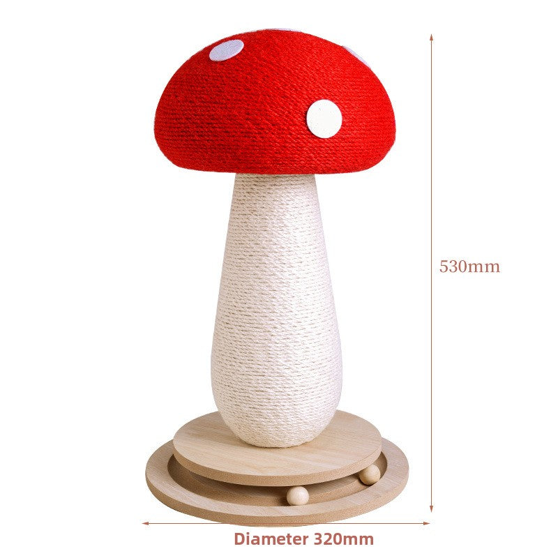 Red mushroom cat scratching post with hanging ball, photo 10 of 12