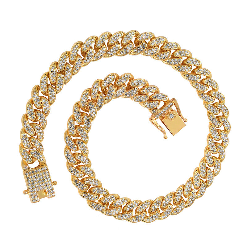 Rhinestone Cuban chain pet collar in Rose Gold, front view