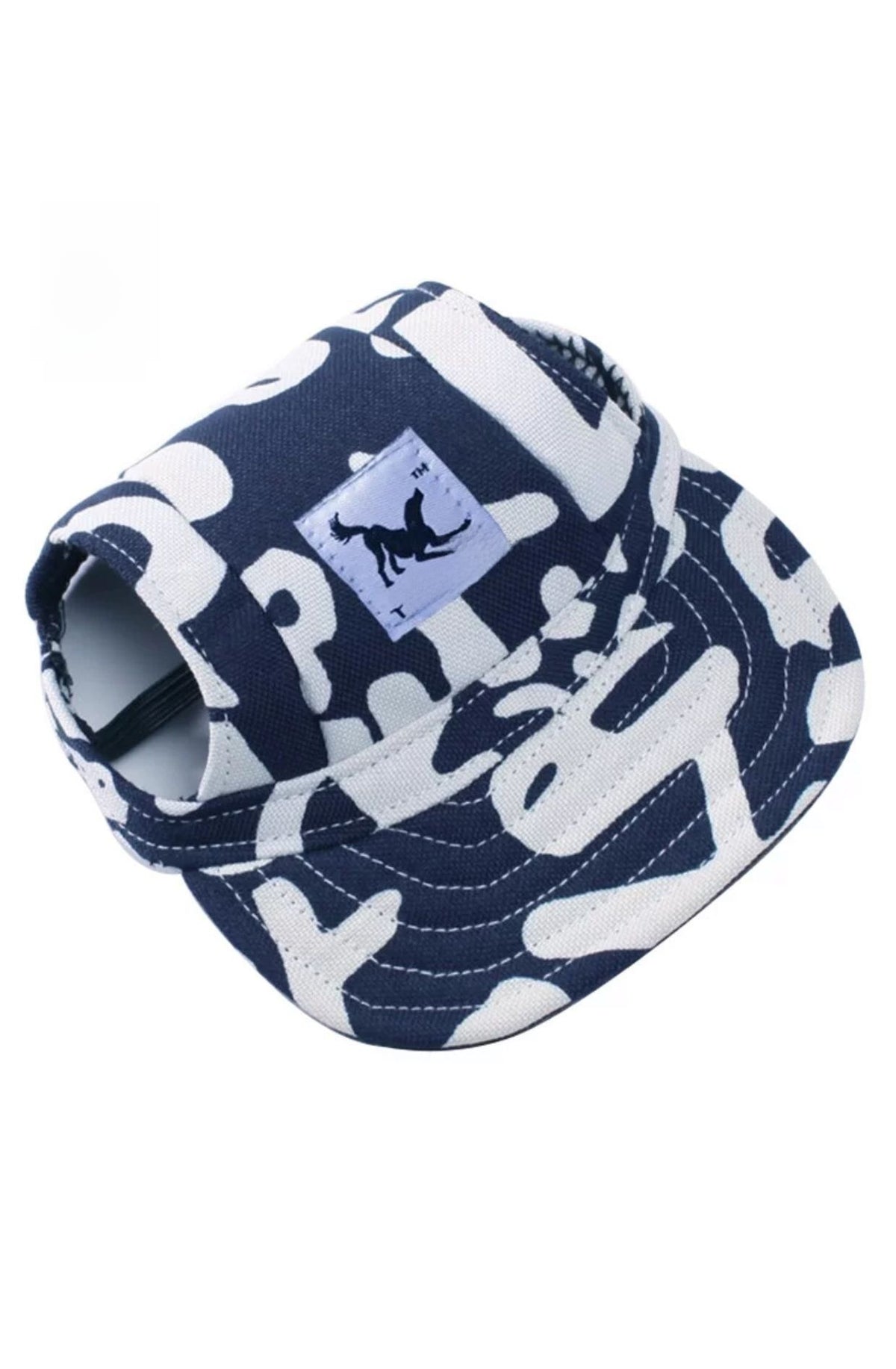 Canvas dog baseball cap for sun protection in Stripes, in use with a pet