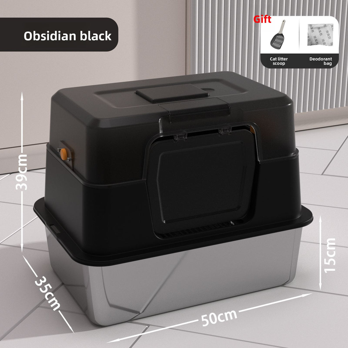 Fully Enclosed Stainless Steel Cat Litter Box, 50cm Wide