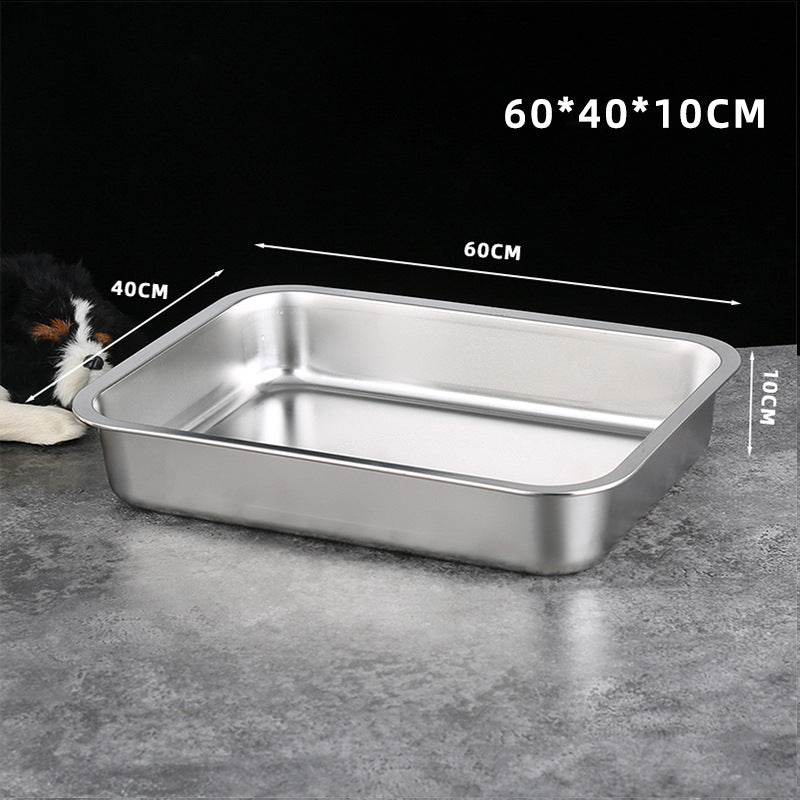 Stainless Steel Open Cat Litter Tray with Anti-Tip Design
