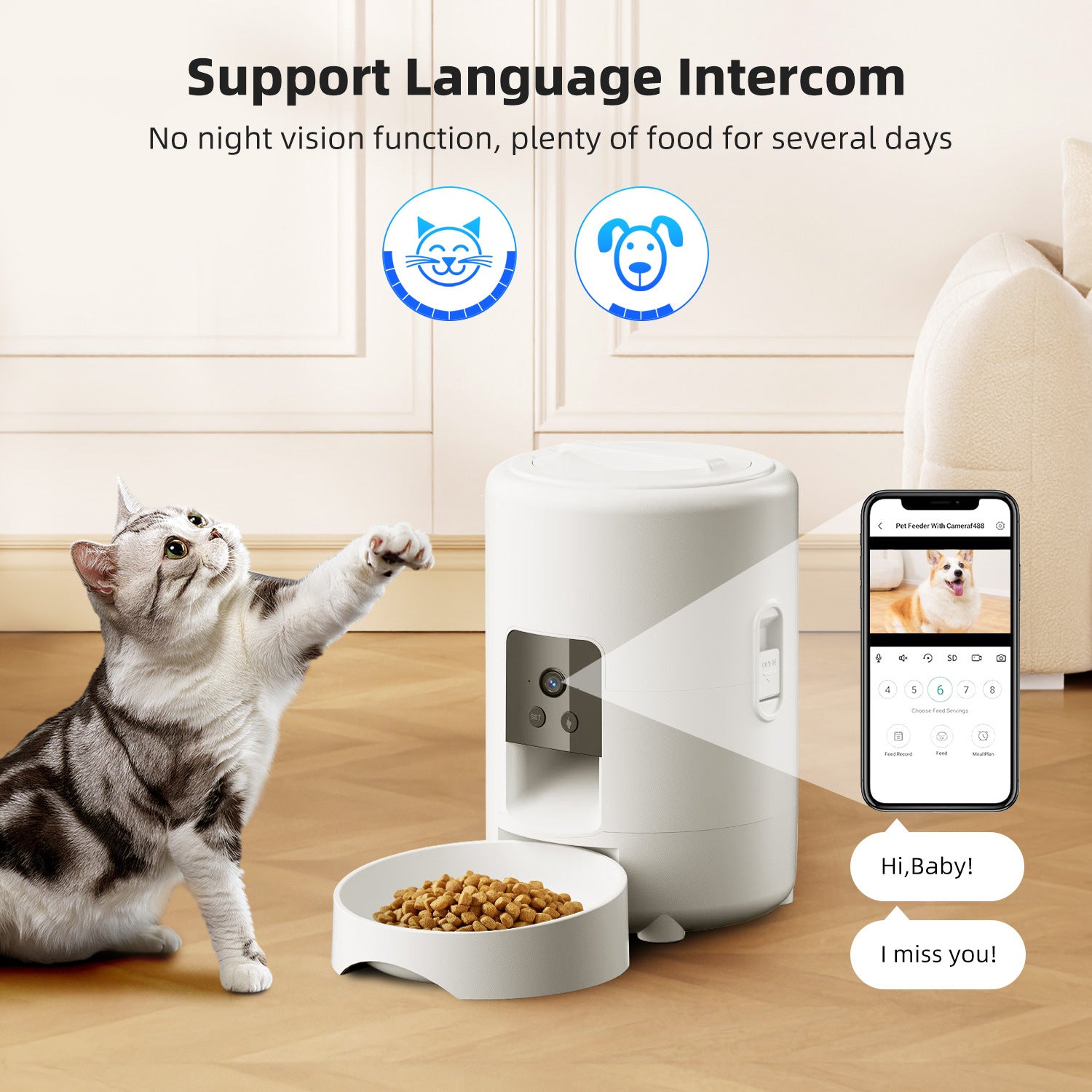 Automatic Pet Food Dispenser with Wi-Fi App Control, 2L Capacity and Optional Camera