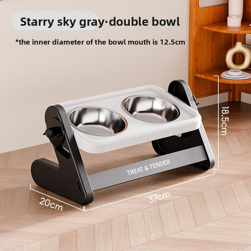 Adjustable Height Stainless Steel Raised Pet Bowl with Non-Slip Base in Single or Double