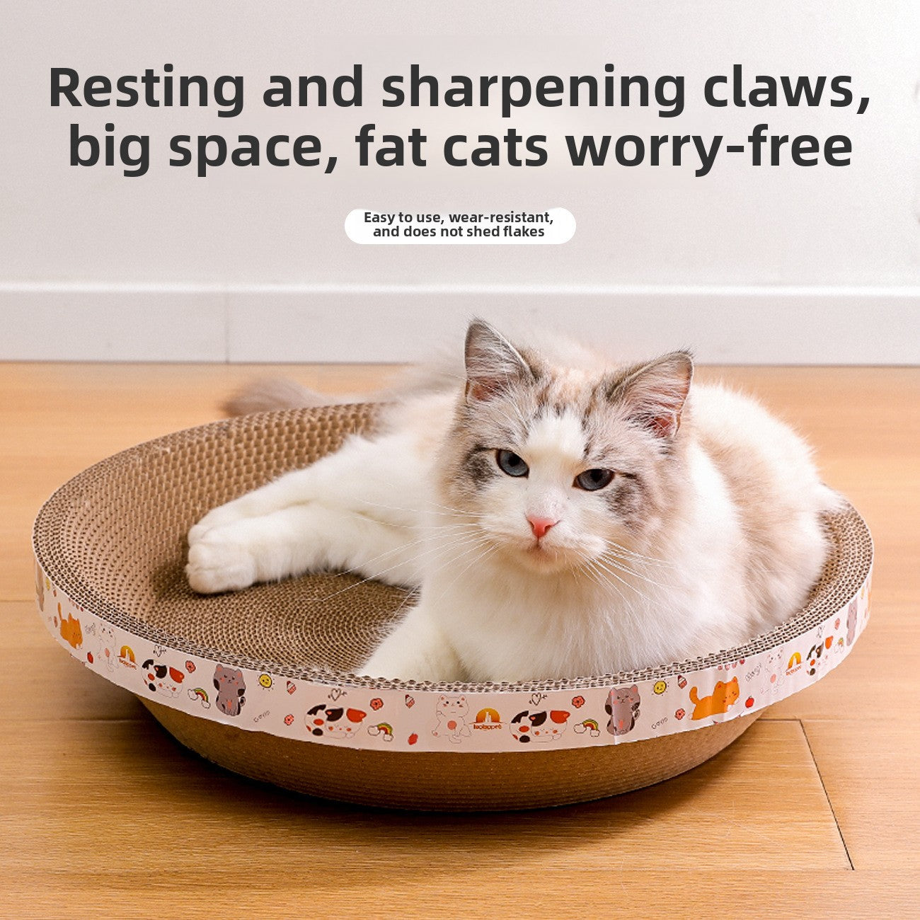 Round corrugated cardboard cat bed and scratcher bowl, small 30cm, view 1 of 9