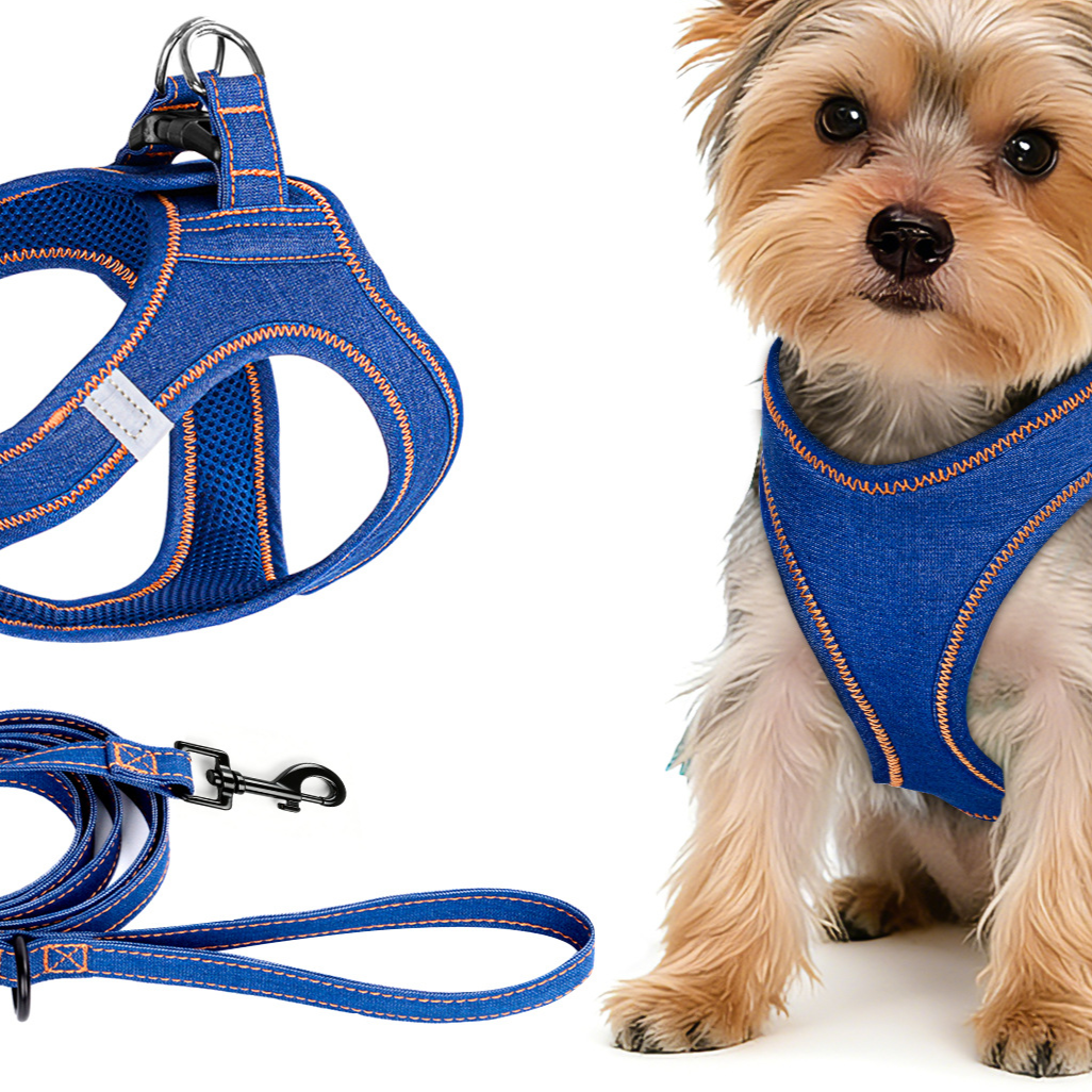 Navy denim back-clip dog harness in Navy Blue