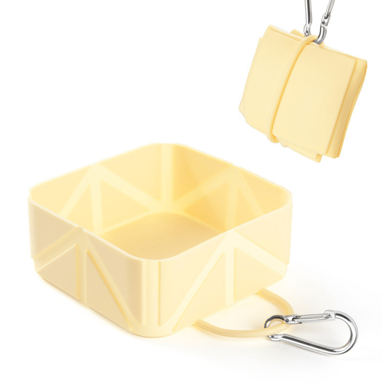 Foldable Food-Grade Silicone Pet Bowl with Carabiner Clip for Camping and Travel