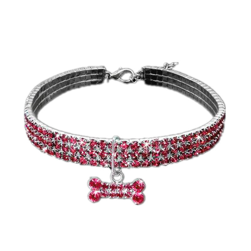 Sparkly rhinestone pet collars shown in eight pretty colourways