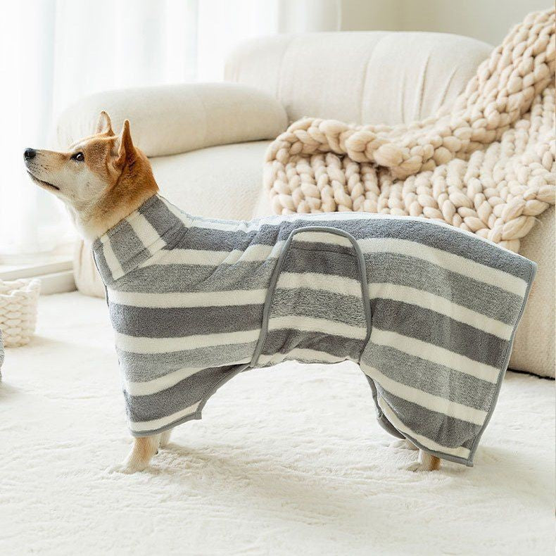 Absorbent Dog Bathrobe Towel, Coral Fleece Quick Dry Striped Wrap