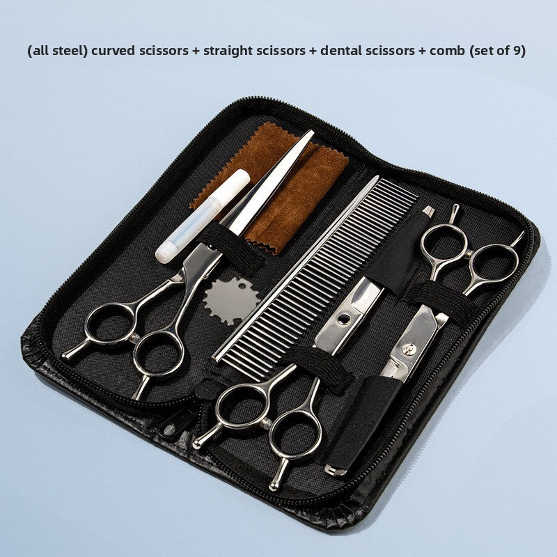 Pet Grooming Scissors Set, Straight, Curved and Serrated Shears