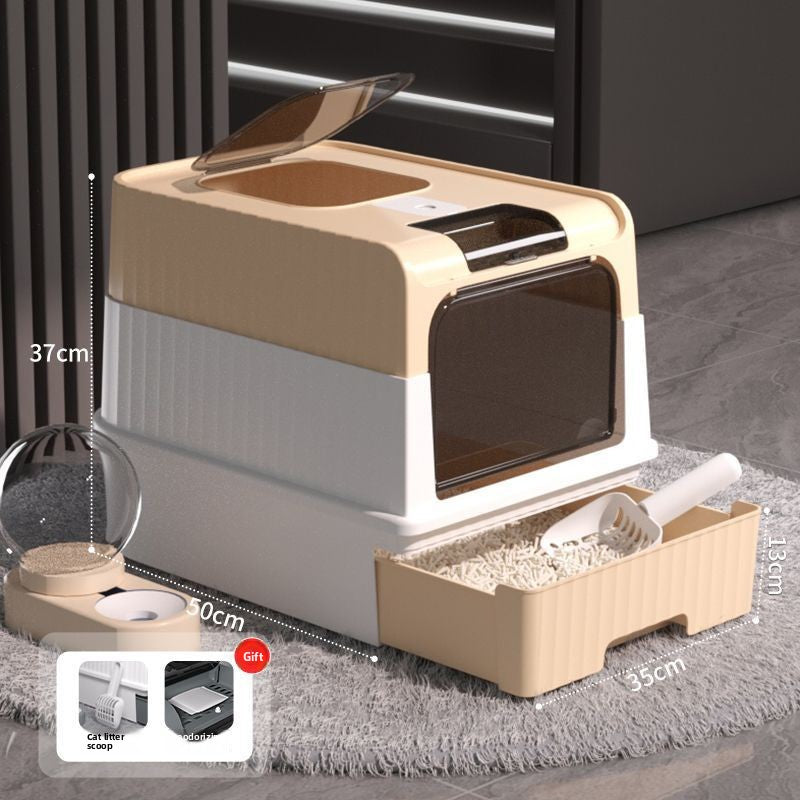 Fully Enclosed Cat Litter Box with Drawer and Dual Doors