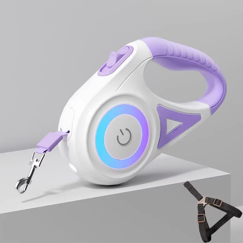 Purple retractable dog lead set with matching collar and harness