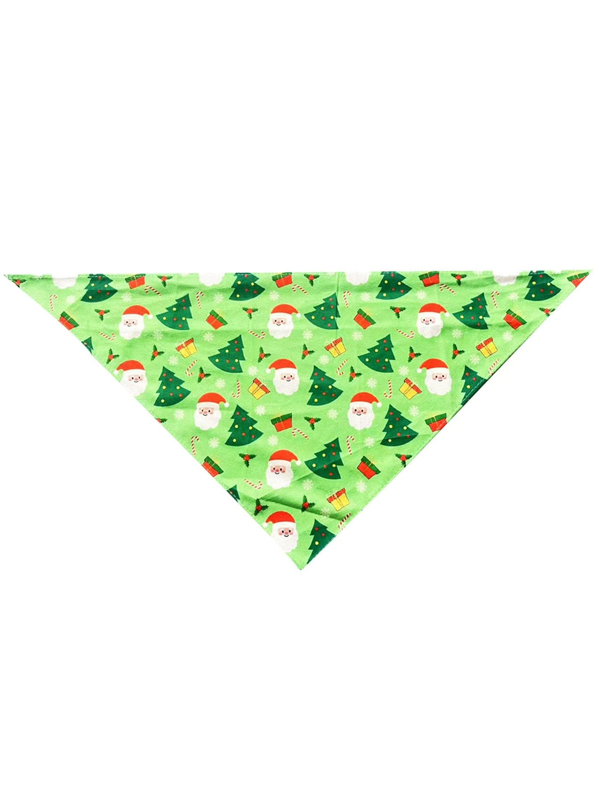 Christmas cartoon triangle scarf for cats and dogs in Green, top view