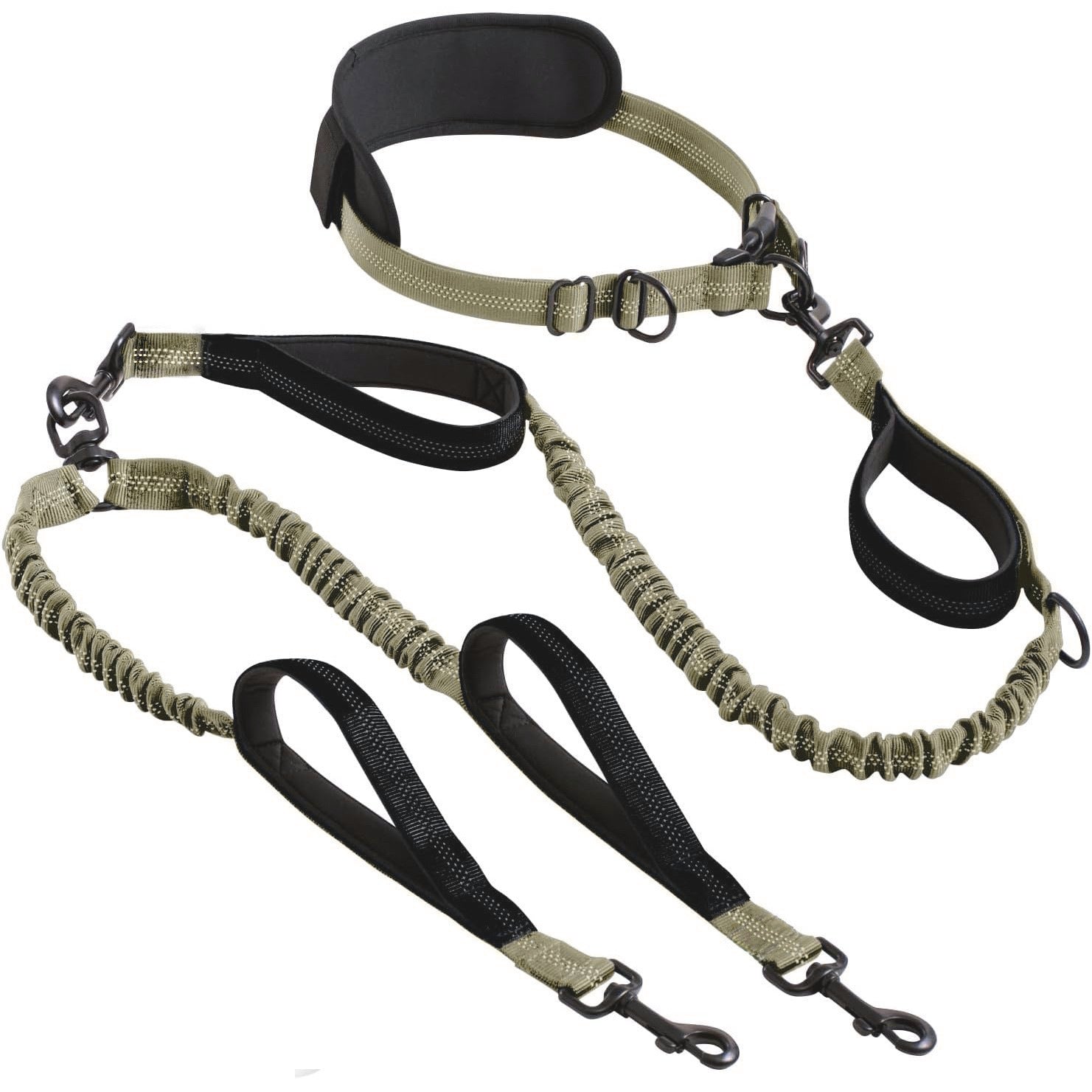 Hands-free double dog lead with bungee buffer, product photo