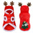 Christmas coral fleece dog outfit with reindeer design in Red, close-up detail