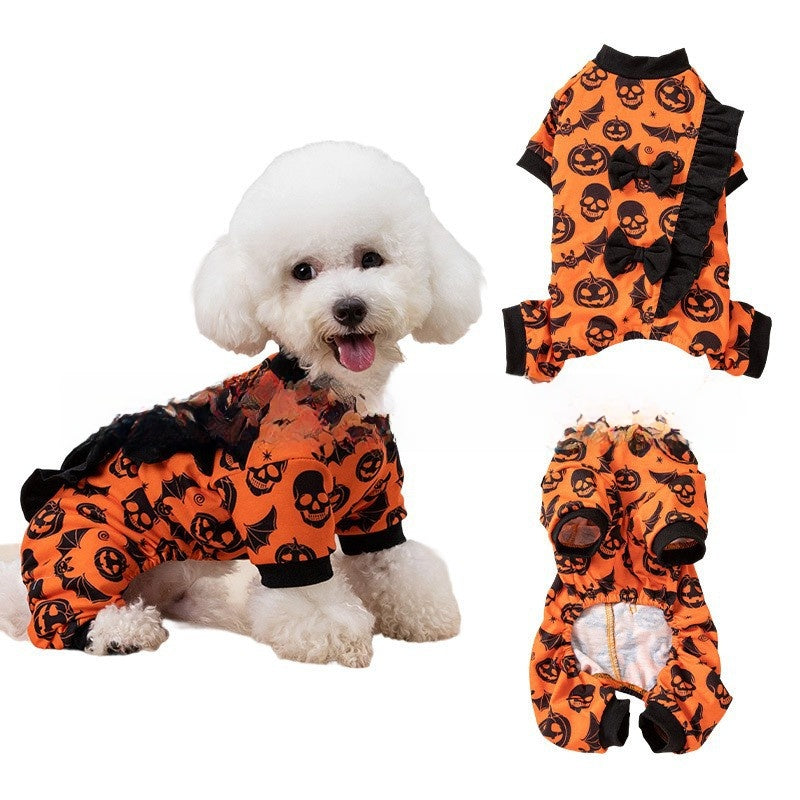 Four leg Halloween pumpkin costume for dogs and cats, in Orange and Black, image 2