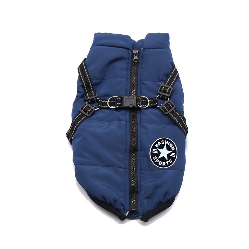 Waterproof padded dog winter coat with cotton insulation in Rose Red, material detail