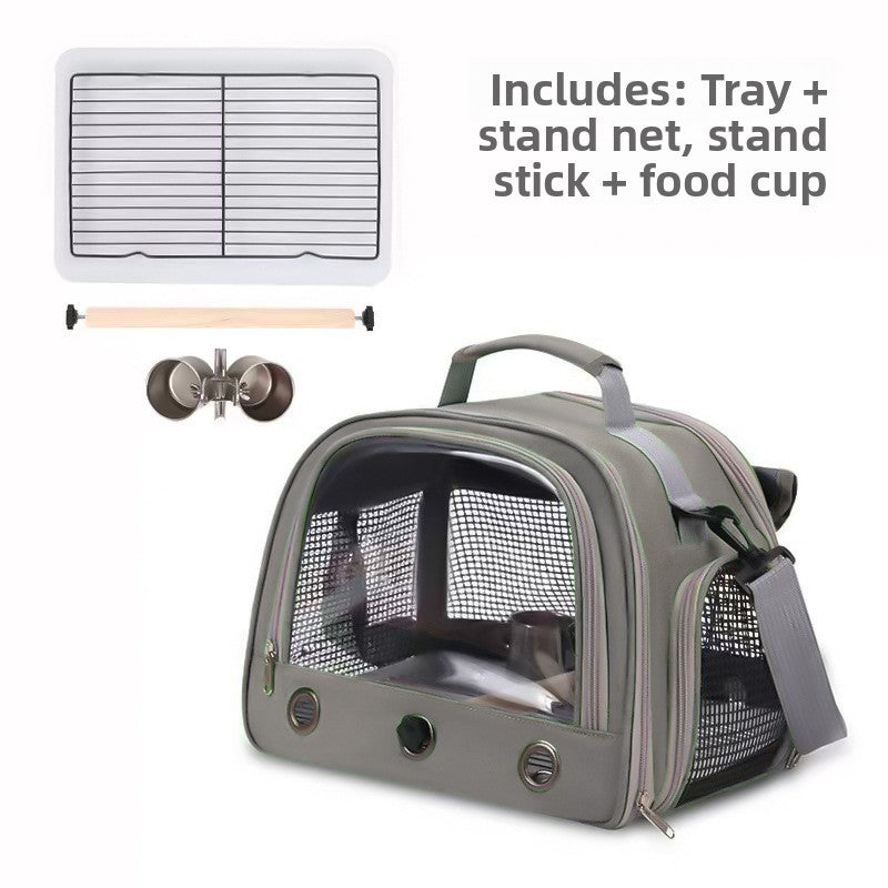 Green breathable bird carrier shoulder bag with mesh windows, view 23