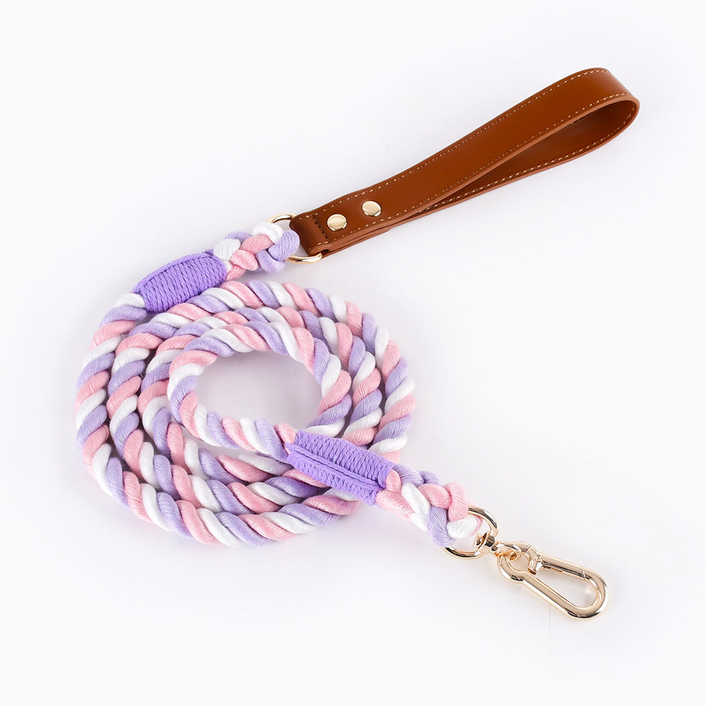 Braided cotton rope dog lead or collar in 25 colour options