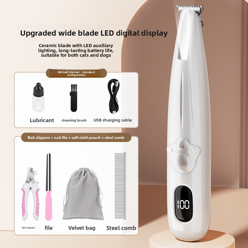Cordless Pet Hair Trimmer with Ceramic Blade and Battery Display
