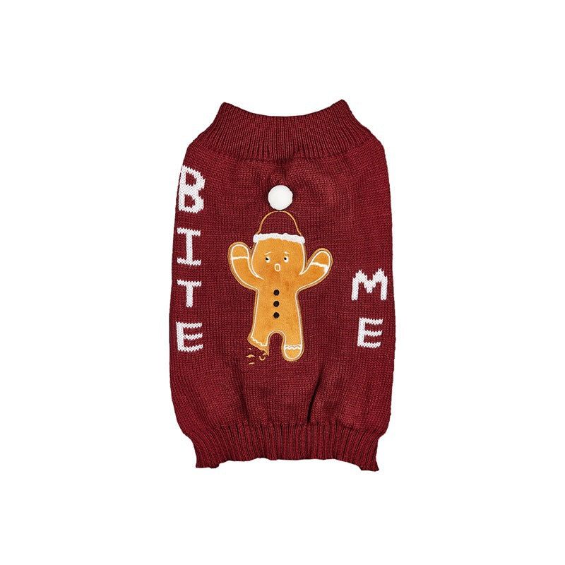 Christmas knitted pet jumper with festive design in Green Button Deer, showing size and shape