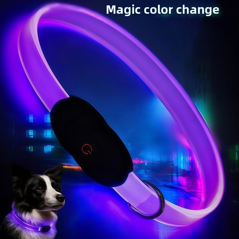 LED light up dog collar with reflective strip for night, view 1