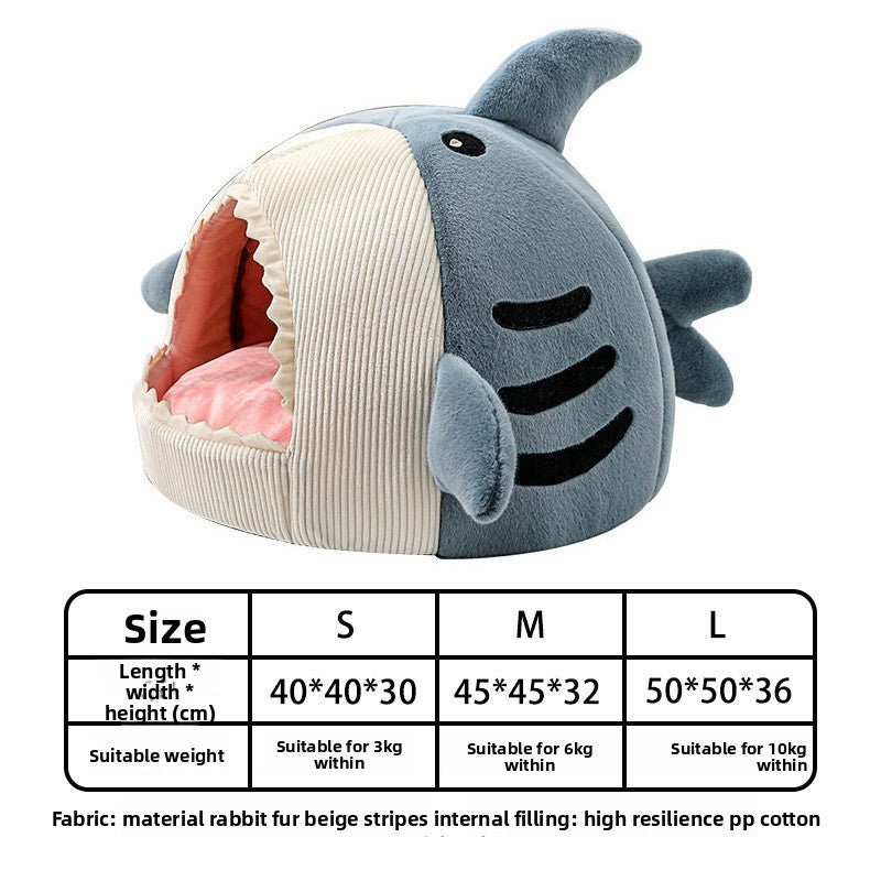 Shark pet bed with removable washable cover for small dogs
