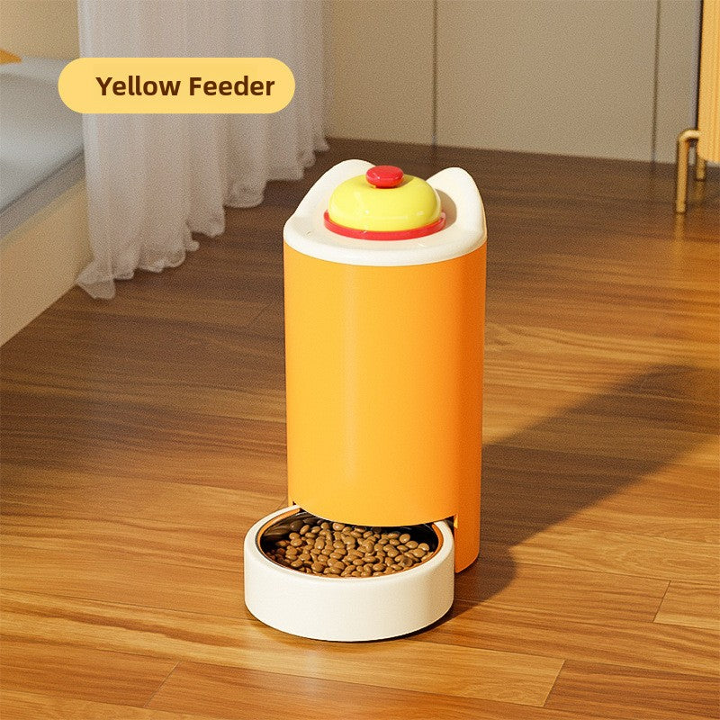Automatic Gravity Pet Food Feeder and Water Dispenser in Yellow, Blue or Pink with Bell