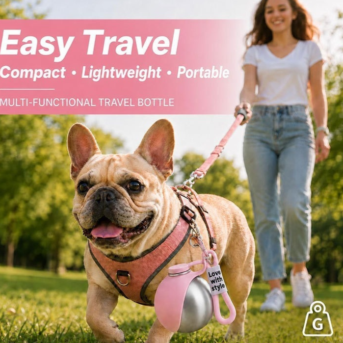 Portable Pet Water Bottle with Foldable Silicone Bowl and 304 Stainless Steel Body
