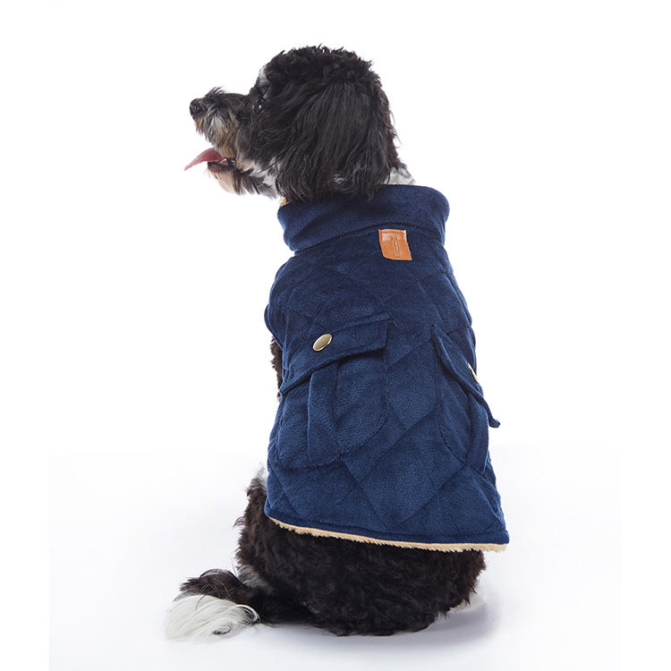 Reflective waterproof dog coat with lamb fleece lining in Orange and Grey, front view