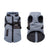 Stand collar padded dog winter coat in Fog Blue, in use with a pet