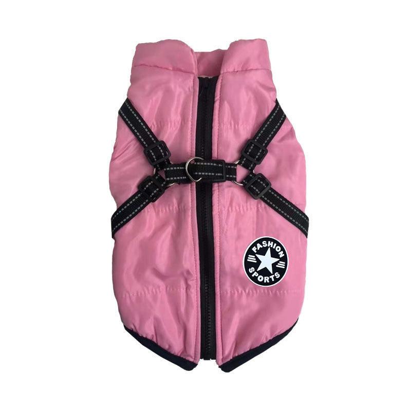 Waterproof padded dog winter coat with cotton insulation in Black, front view