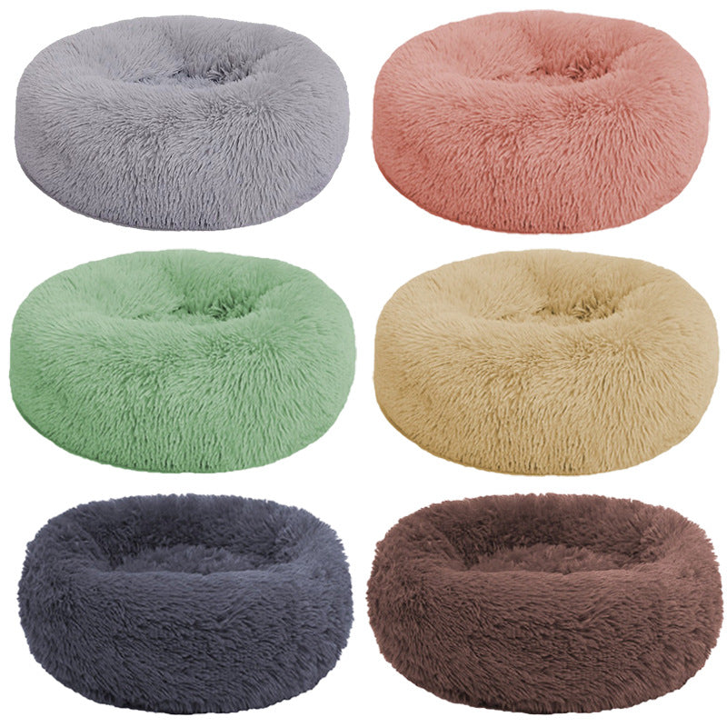Round Plush Dog Bed, Warm Cosy Donut Bed for Winter
