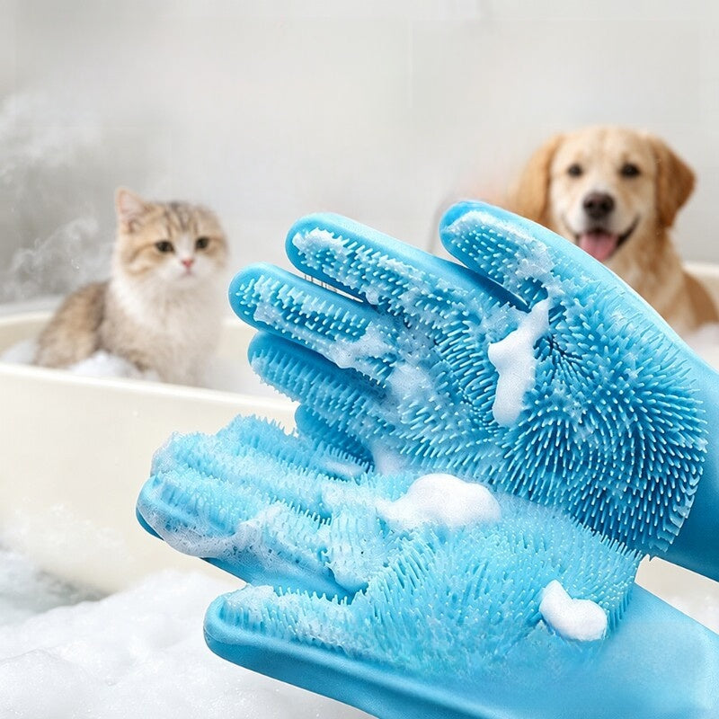 Anti-Scratch Silicone Bathing Gloves for Dogs and Cats