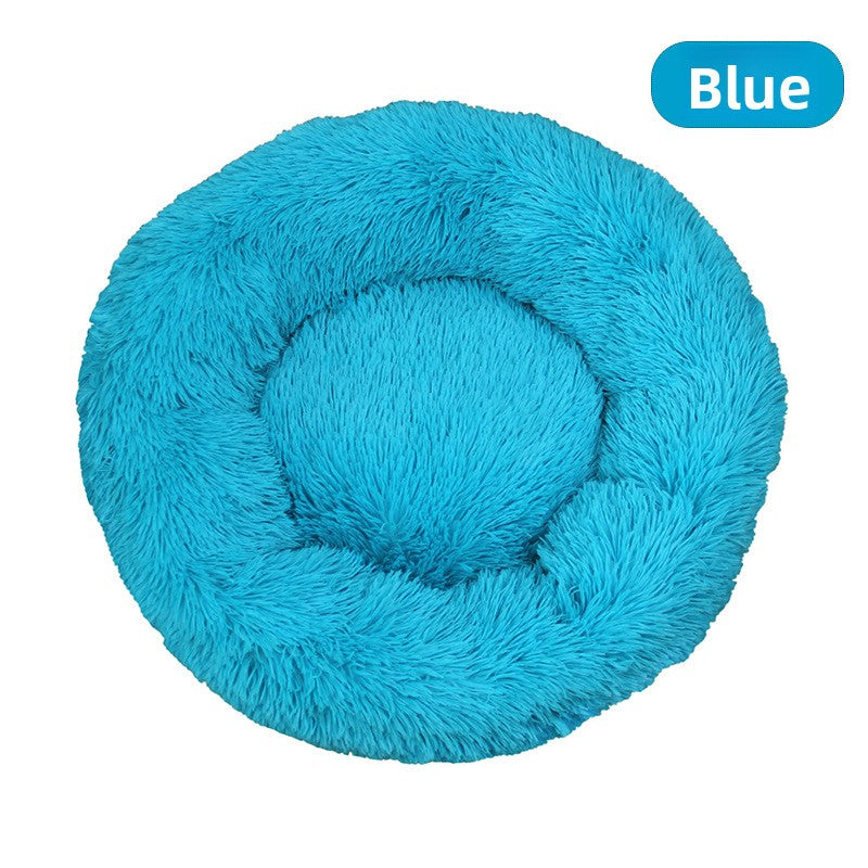 Light brown washable plush round pet bed with anti-slip base, photo 97