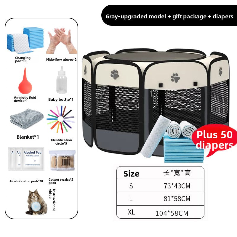 Grey enclosed pet whelping tent with removable pad, photo 36