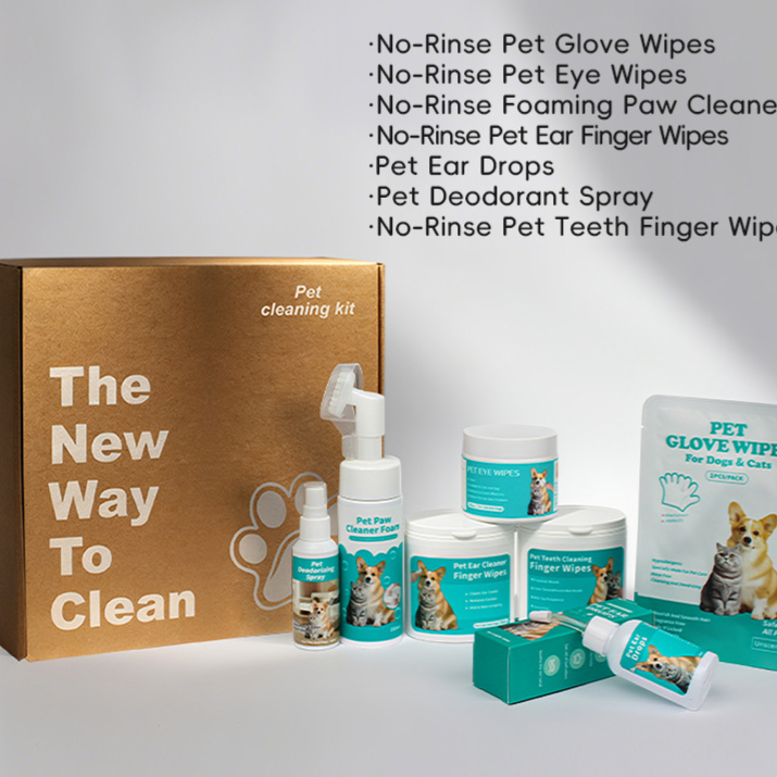 Pet Grooming Wipes and Disposable Gloves Kit for Cats and Dogs