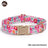 Floral fabric dog collar with gold buckle in Purple Floral Collar, top view