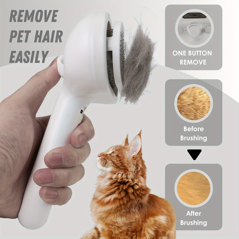 3-in-1 Steam Spray Pet Brush, Rechargeable Misting Massage Comb