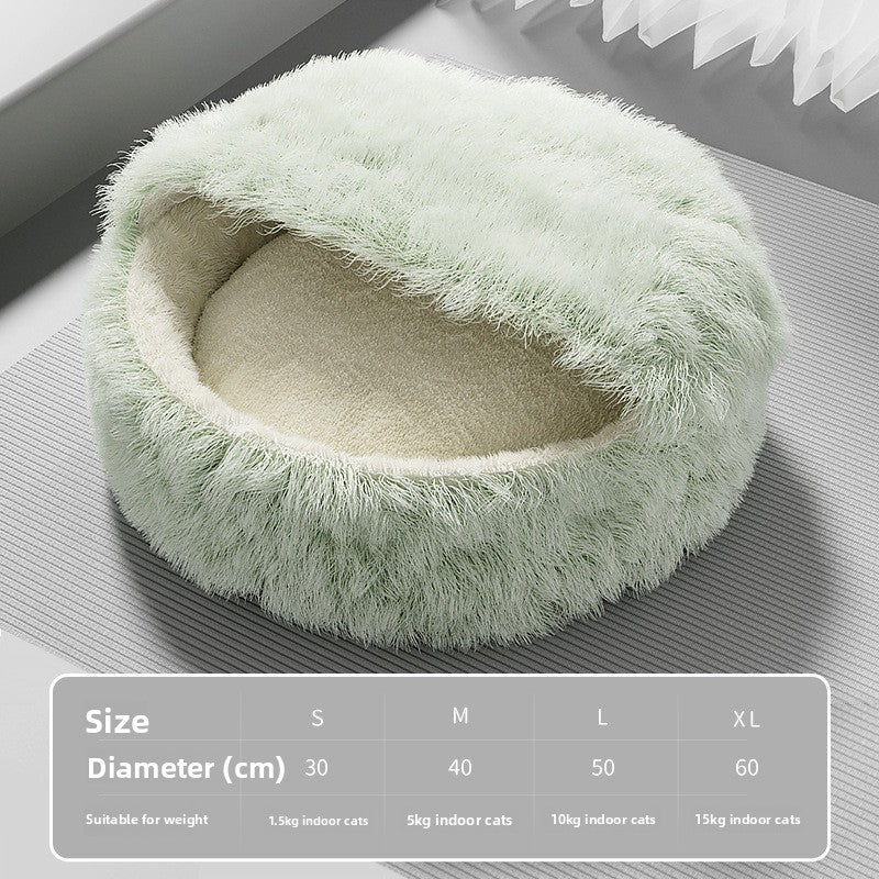 Grey semi enclosed long pile velvet cat bed, view 16