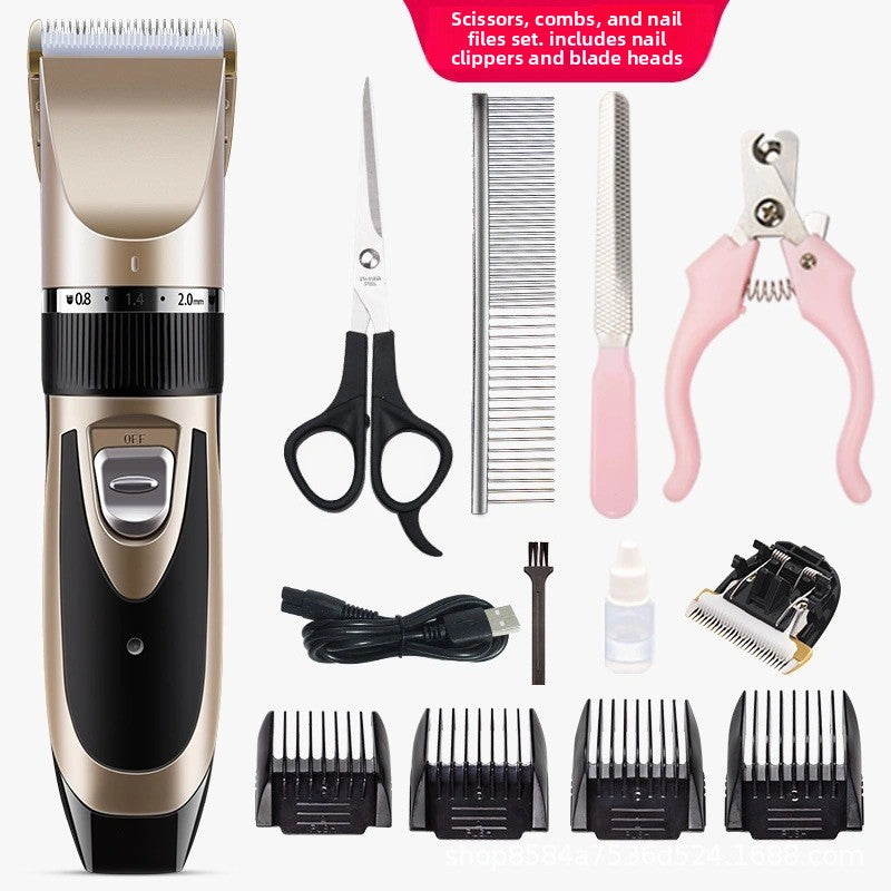 Pet Hair Clipper Set with 4 Limit Combs, Rechargeable Dual Voltage