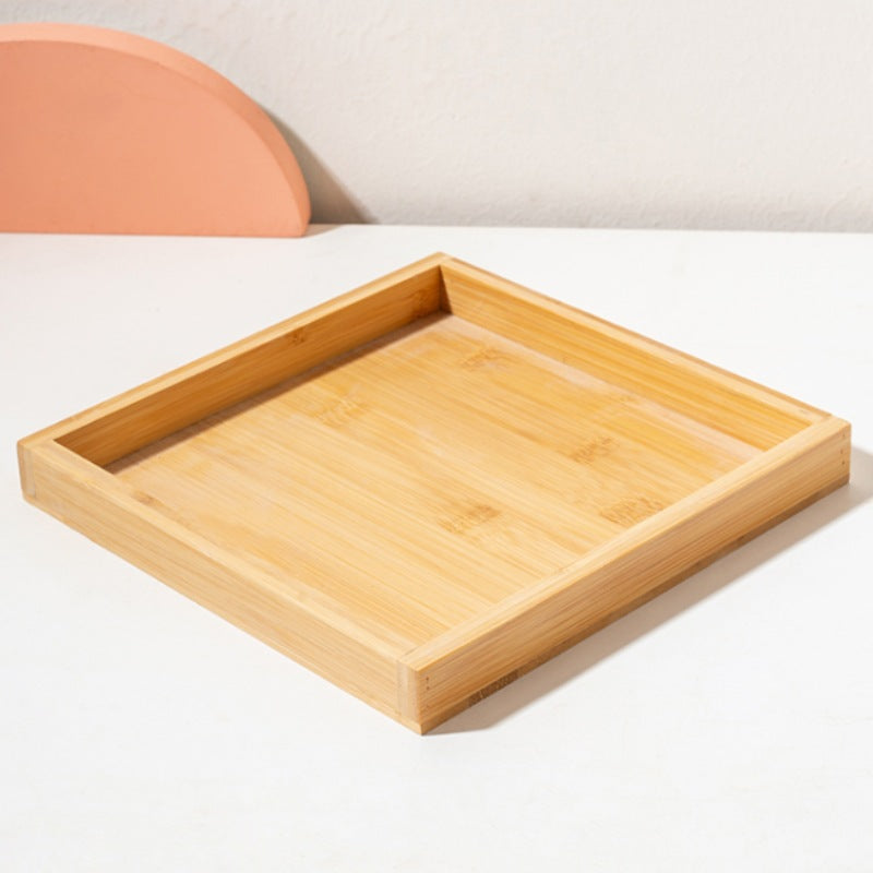 Square ceramic pet dishes on a raised bamboo feeding tray, view 13