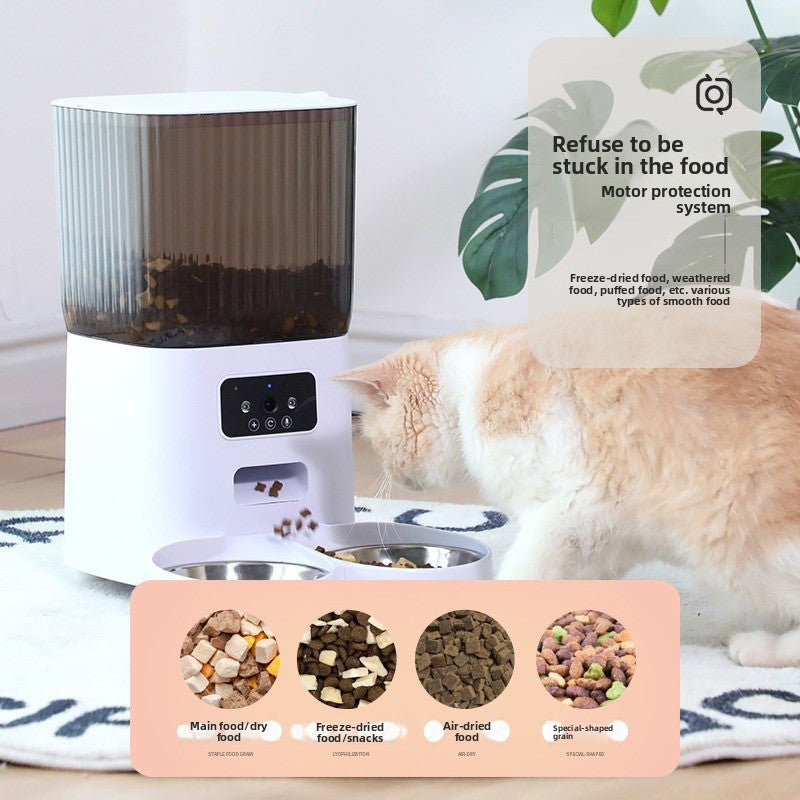 Automatic Pet Feeder with Dual Bowl and Camera Options for Cats and Small Dogs