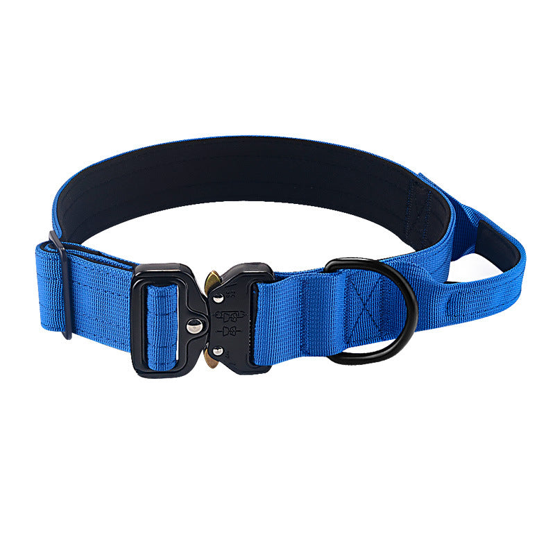 Wide tactical dog collar with cobra buckle in Blue, material detail