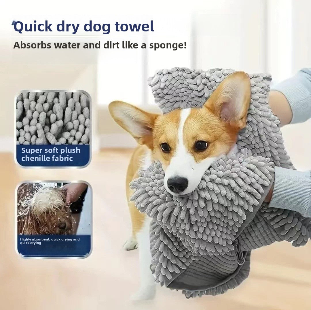 Quick-Dry Chenille Dog Bath Towel, Absorbent Microfibre for Pets