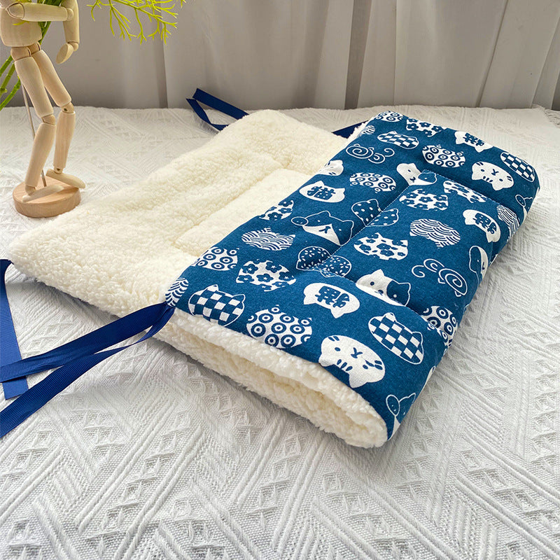 Blue cat print warm fleece pet mat for cats, photo 7