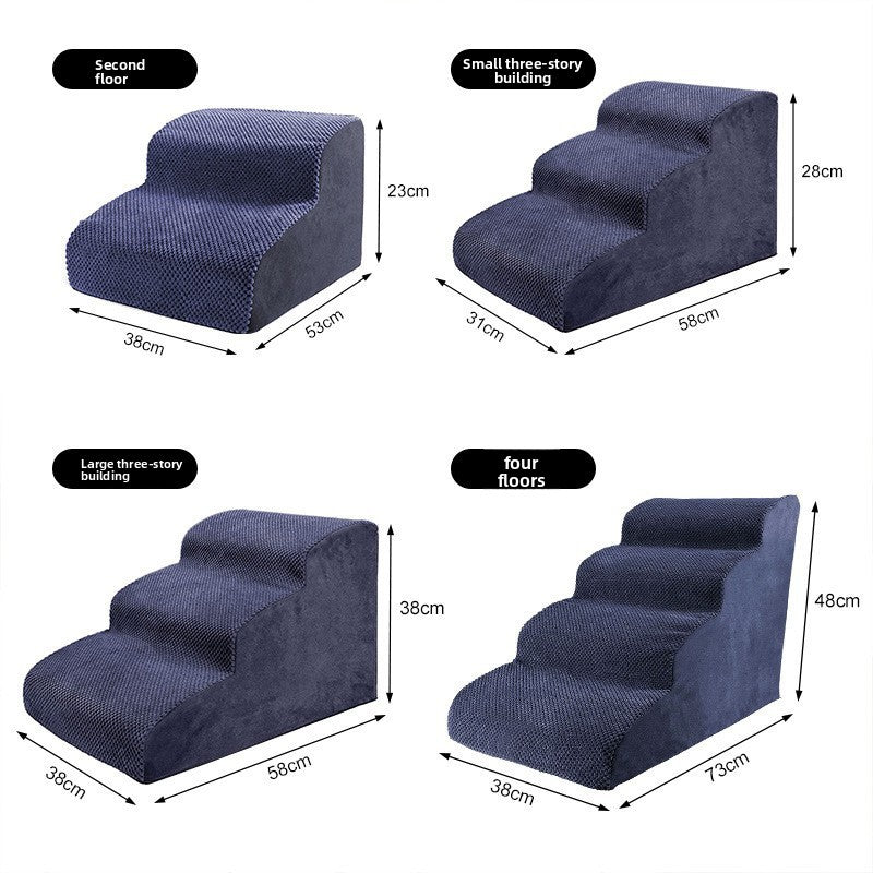 Navy Blue foam dog stairs size chart with 2 to 5 step options