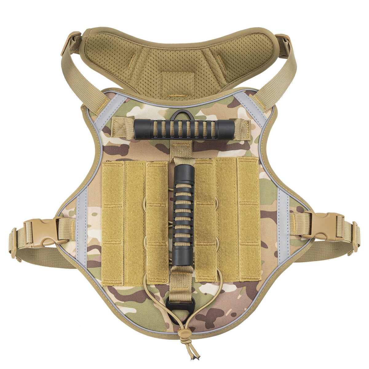 Tactical dog harness in army green on a large dog
