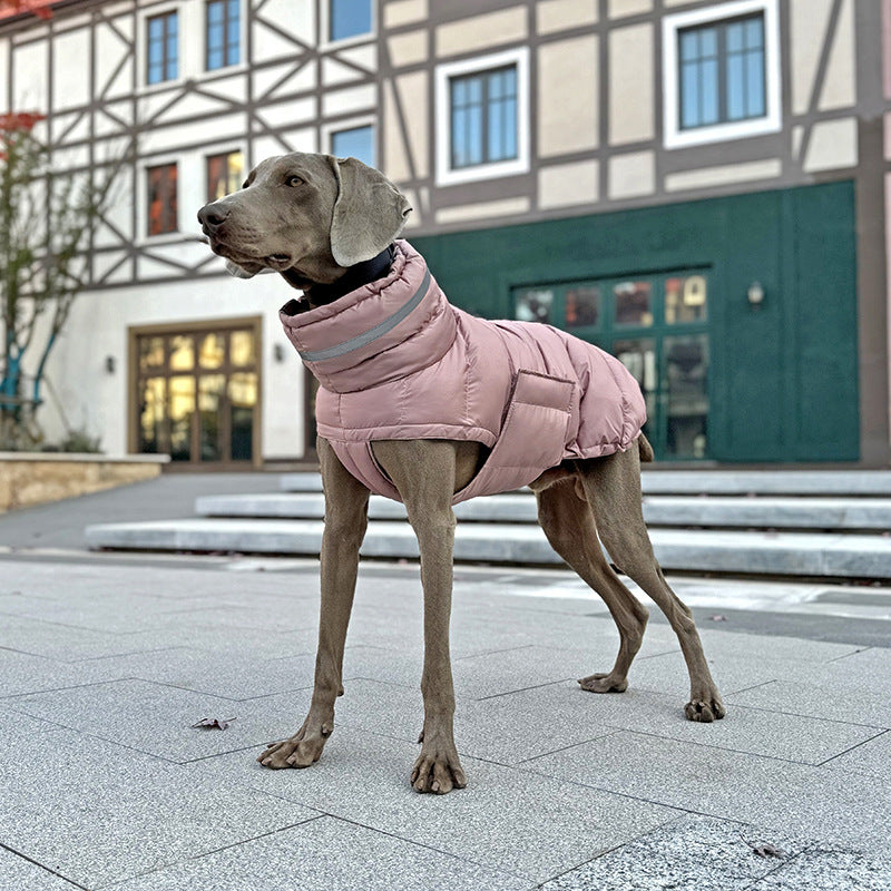 Padded cotton dog coat with warm high fill lining in Dark Grey, front view