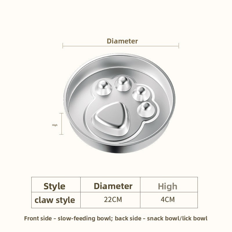 Stainless Steel Slow Feeder Pet Bowl in Bone, Claw or Fishbone Shapes with Stickers