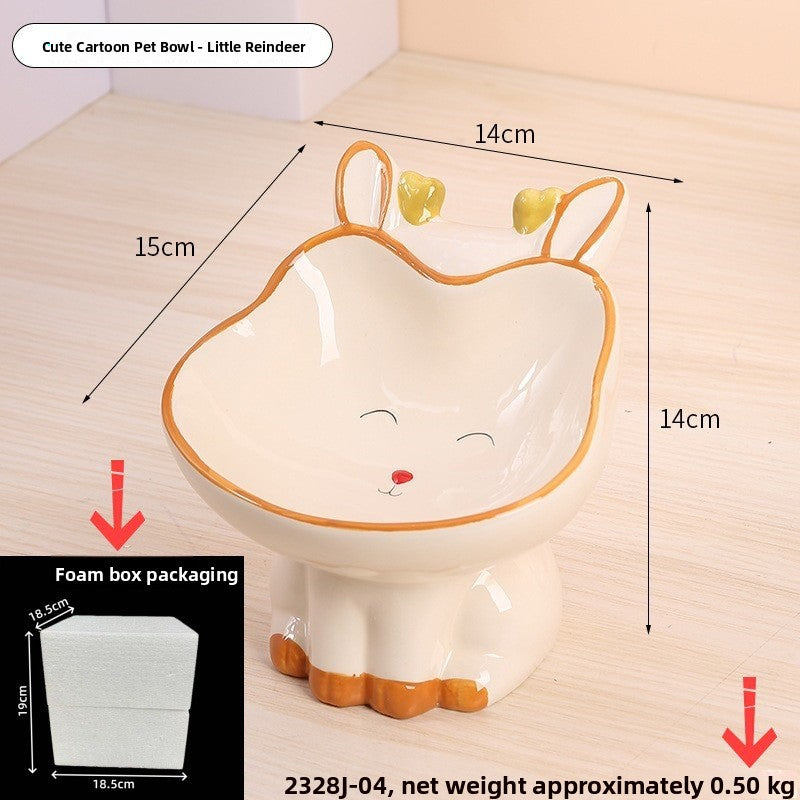 Ceramic Elevated Pet Bowl with Anti-Spill Slanted Opening and Double Ears in Cute Designs